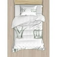 thumbnail image 3 of Grey Duvet Cover Set Queen Size, Different Kinds of Antique Crowns Queen King Imperial Theme Vintage Symbol, Decorative 3 Piece Bedding Set with 2 Pillow Shams, Pale Green and White, by Ambesonne, 3 of 3