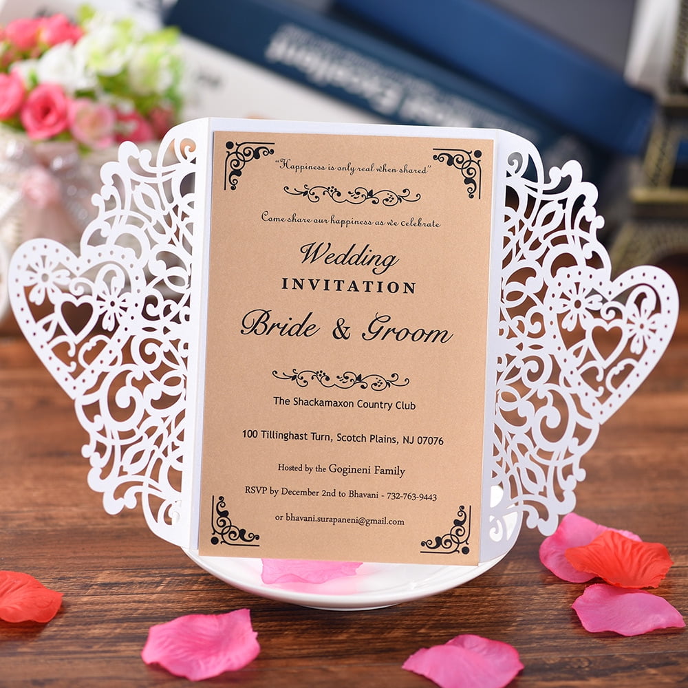 Type 2 Anself 10Pcs Lace Wedding Party Invitation Card for Bridal Shower Birthday Pink