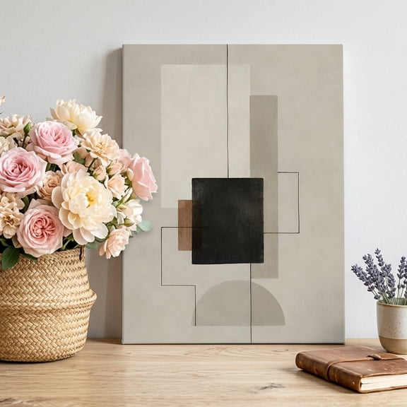 Canvas Wall Art Abstract Geometric Canvas Art Print Black Brown Striped Color Block Modern Art Pictures Wall Decor for Living Room Bedroom Artwork Decorations Stretched Framed Ready to Hang 22"x28"