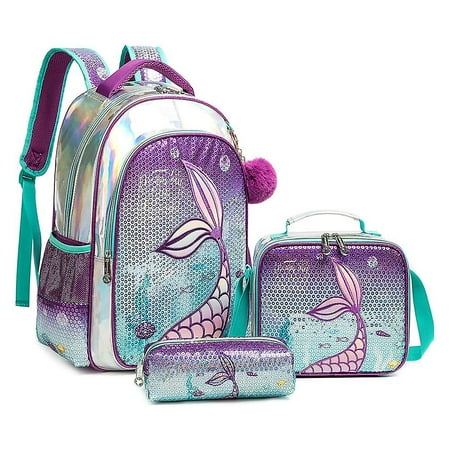 Kemy's School Backpack Set For Girls - Unicorn Design, 3-Piece Bookbag & Lunch Bag, Teal Green