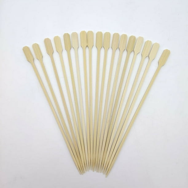 Palillos multiusos para alimentos, brochetas de bambú ecológicas de 8,2 pulgadas para presentación de cócteles y aperitivos, diseño elegante, paletas planas de madera de bambú, mango cómodo