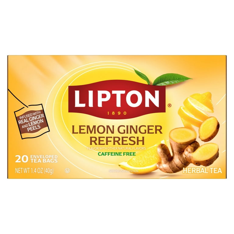 Lipton Lemon Ginger Refresh Tea Bags, Fruit & Herbal Tea, Caffeine