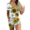 thumbnail image 1 of Mini vestido con cuello en V y mangas cortas a la moda con estampado de flores degradadas para mujer Pompotops  ghjkhdj16631, 1 of 5