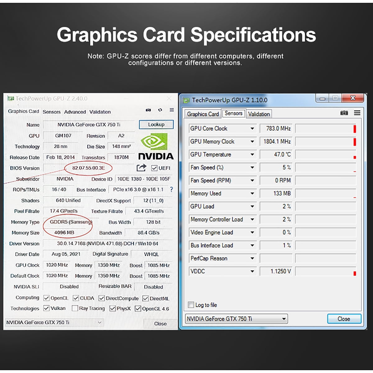 JINGSHA GTX750Ti 4G Gaming Graphics Card,4K HD Output GDDR5 128BIT PC Video Card with Fans