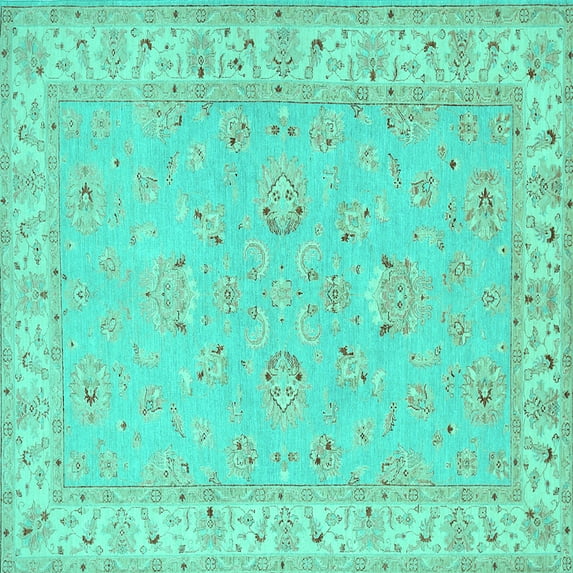 Ahgly Company Indoor Square Oriental Turquoise Blue Traditional Area Rugs, 5' Square