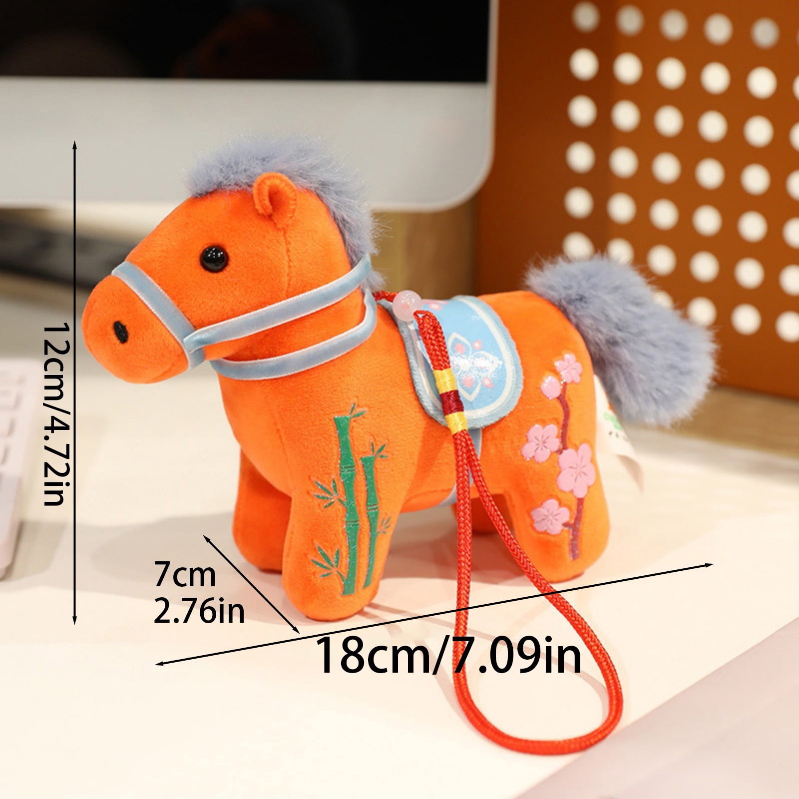 2026 Year of The Horse Chinese New Year Ornaments Cute House Plush Mascot Figurine Home Decor Gifts Indoor Outdoor Hanging Ornament for Car,Bag,Holiday,(1Pc / 7"X4")