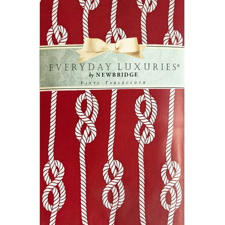 

Nautical Rope Stripe Vinyl Flannel Backed Tablecloth - Coastal Rope Striped Indoor/Outdoor Vinyl Picnic BBQ and Dining Tablecloth - 52” x 70” Oblong/Rectangle Red