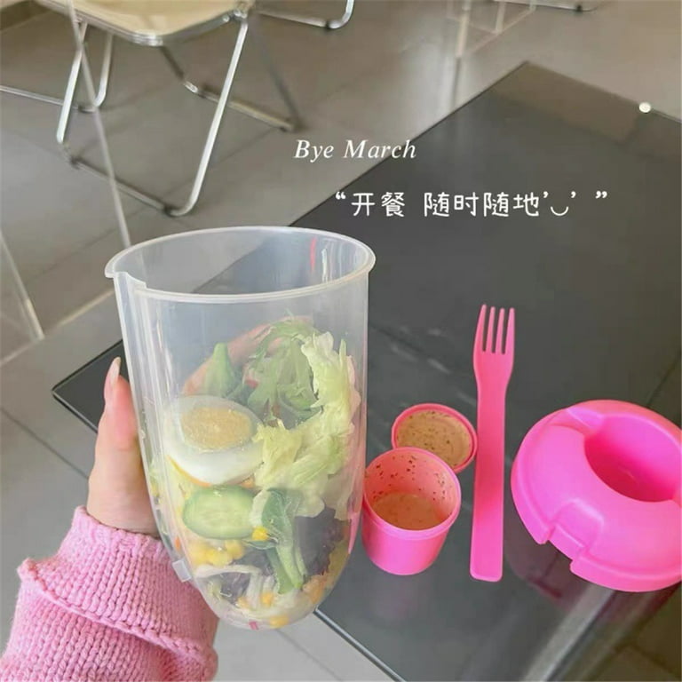 zkosieng New Keep Fit Salad Meal Shaker Cup Fork Salad Dressing  Holder,Fresh Salad Cup Washing Brush,Health Salad Container,Portable  Vegetable