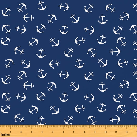 Erosebridal Navy Anchor Fabric by the Yard 1 Yard, White Nautical Boat Pattern Home Decor Fabric by the Yard