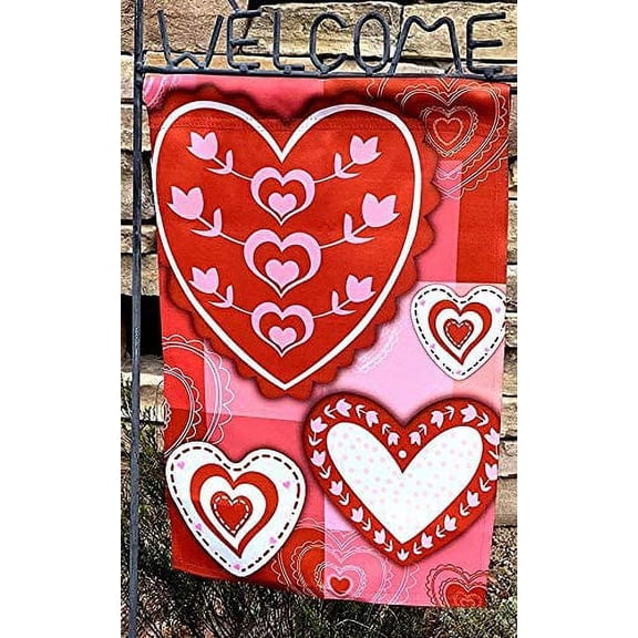 Valentine's Day Hearts Garden Flag 12" x 18", Double Sided, Red White and Pink Hearts, Classroom, Office, Daycare, Fundraiser, Kitchen, Porch, Front Door