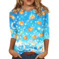 thumbnail image 2 of Halloween Costumes for Women 3/4 Length Sleeve Tops Halloween Skull Graphic Loose Fit Daily Wear Crewneck T Shirts Blue M, 2 of 8