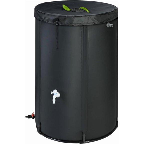100 Gallon Rain Barrel Water Tank - Portable Collapsible Rain Water Collection Barrel - Large Water Storage Tank - Stable Water Barrels Rain Catcher with Spigot Overflow Kit, Black