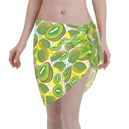 Qekee Watercolor Kiwi Fruits Summer Women s Short Sarongs Cover Ups Sheer Bikini Wraps for Swimwear