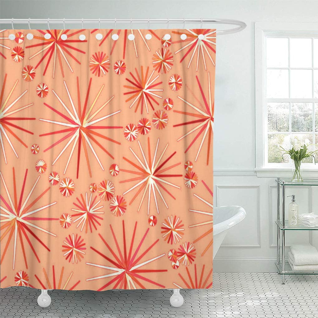 CYNLON Pink Modern Mid Century Sputnik Pattern of Coral Orange Bathroom