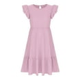 thumbnail image 3 of FAHXNVB Girls Crewneck Long Dress Solid Color Flutter Sleeve Ruffle Hem A-Line Swing Casual Dresses Summer Fashion Princess Dress 3-13 Years, 3 of 7
