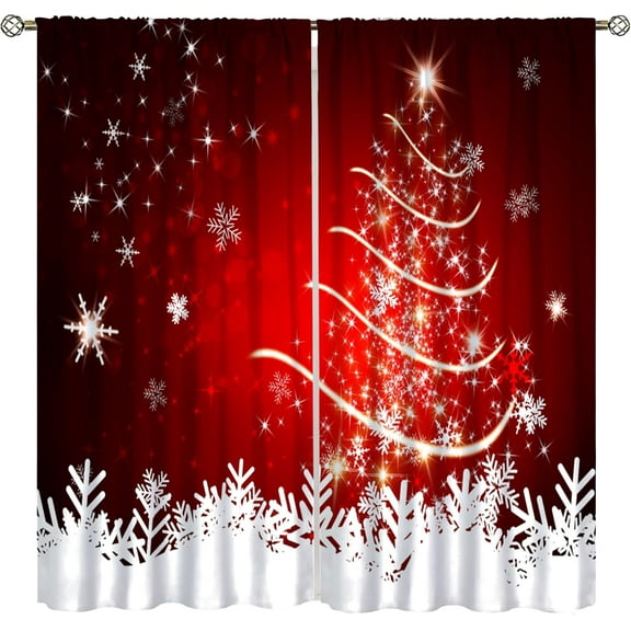 Merry Christmas Curtains, Merry Xmas Tree Glitter Snowflake Window Treatments for Living Room Bedroom Kitchen Holiday Party Decor,Red Burgundy New Year Drapes 2 Panel Sets,42x54 Inch