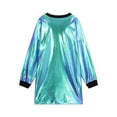 thumbnail image 5 of YONGHS Women Shiny Rave Outfits Long Sleeve T-Shirt Dress Loose Mini Dress Disco Dance Clubwear Holographic Blue L, 5 of 7