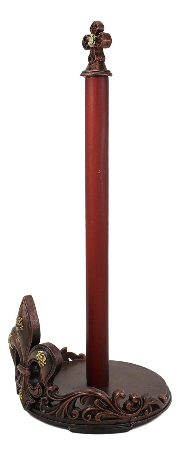 Ebros 16" Tall Rustic Vintage Fleur De Lis Cross Top Crown Paper Towel Holder