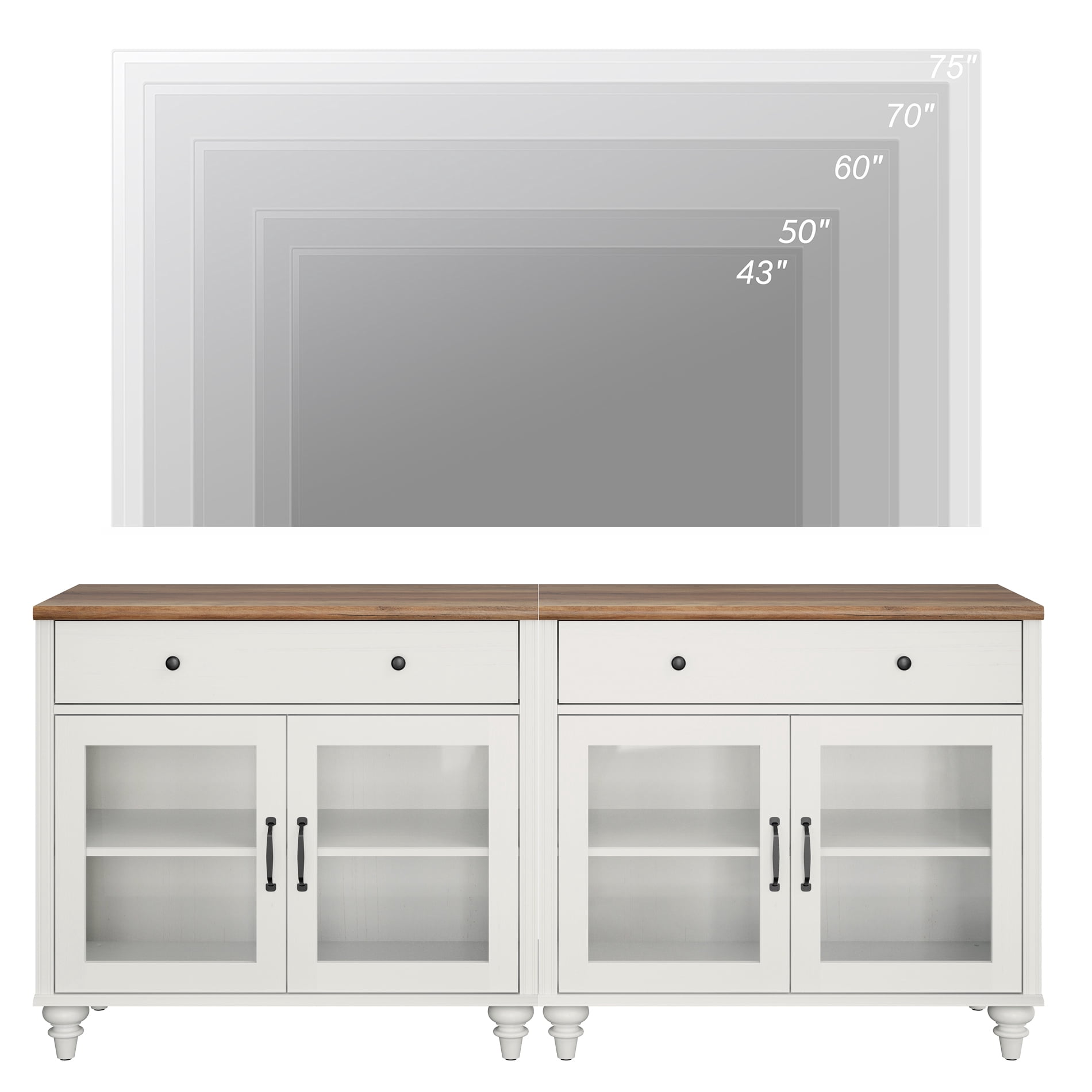 TV Stand For 75 Inch TV Inch TV, 2-In-1 TV Console Table For 43/50/60/75 Inch TV, Entertainment Center With 2 Drawers And 6 Doors, White