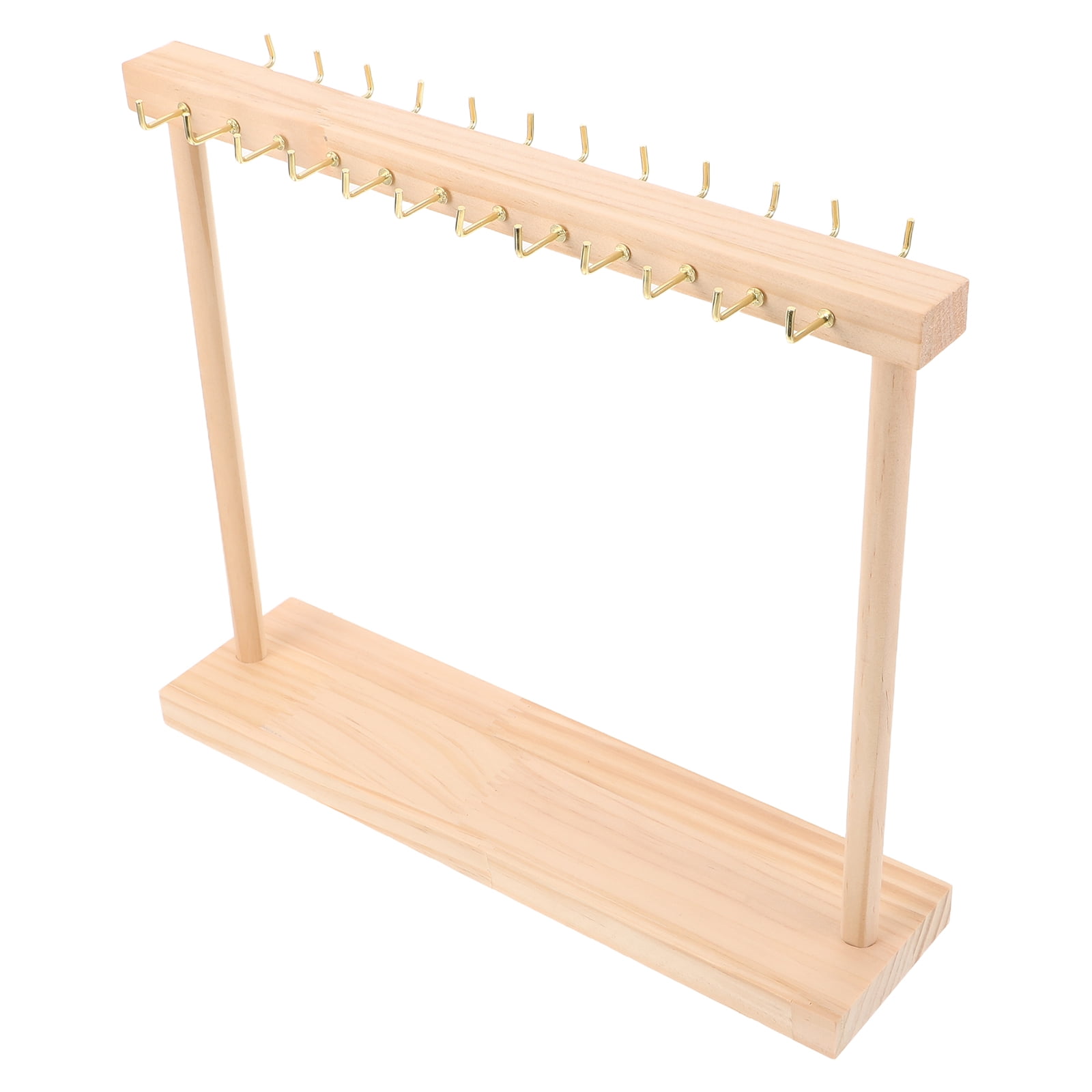 Luxshiny DIY Necklace Display Rack with 24 Hooks Wood Base Double Sided Organizer