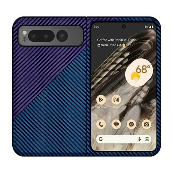 Decase Non-Fingerprint Cover for Google Pixel Fold, Carbon Fiber Texture Military Shockproof Slim Fit Lighweight Anti-Drop Anti-Scratch Wireless Charing Case for Google Pixel Fold,Purple Blue