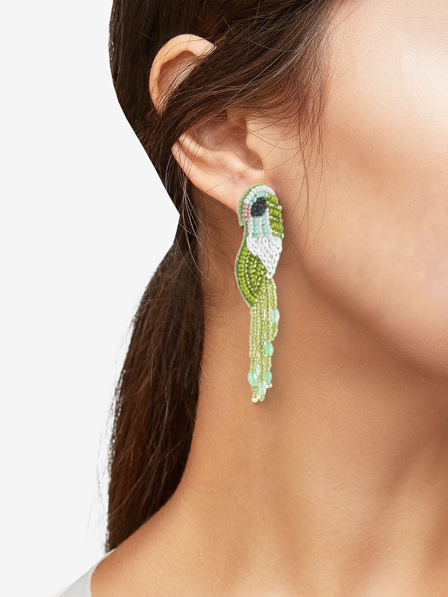 Time and Tru Green Beaded Bird Earrings, 1 Pair