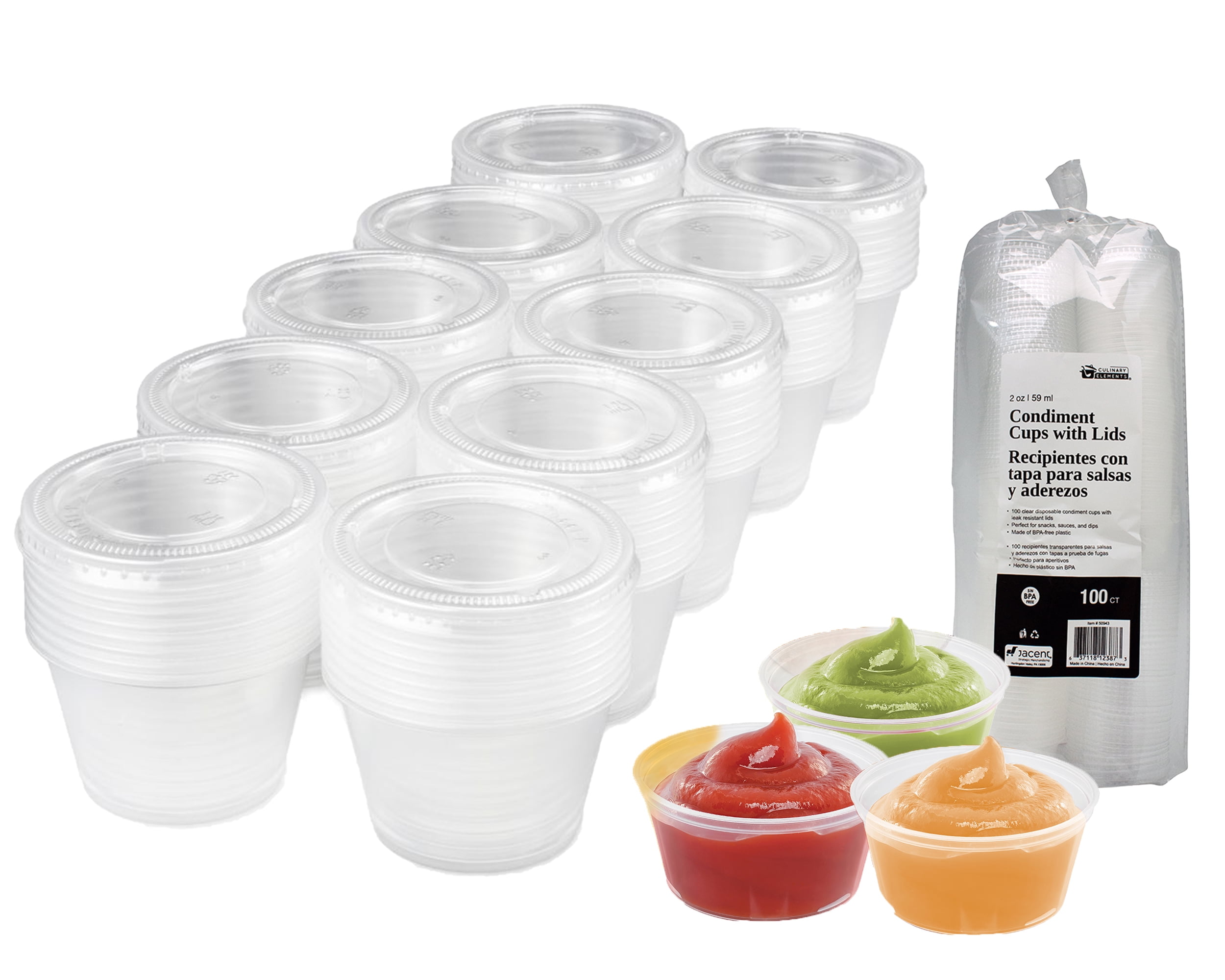 Condiment Cups with Lids, 100 Sets 2 oz Disposable Small Plastic