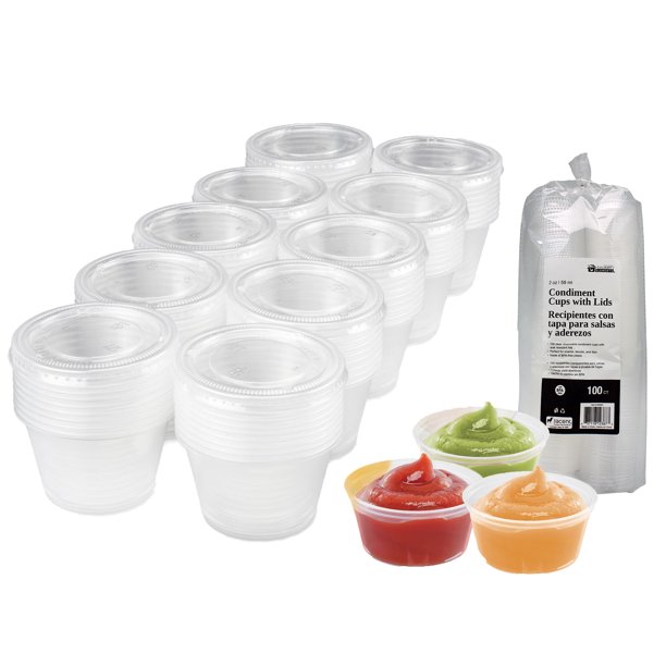 Condiment Cups with Lids, 100 Sets 2 oz Disposable Small Plastic