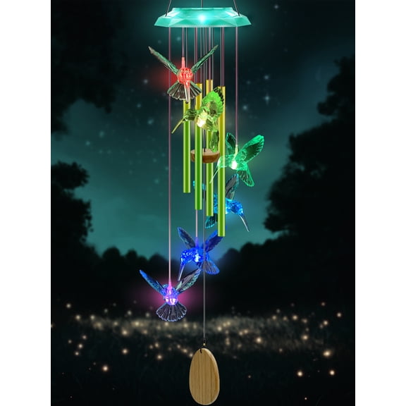 Wind Chimes,Hummingbird Solar Wind Chimes for Outside,Green Gradation Aluminum Tubes Deep Tone Memorial Wind Bell for Garden/Patio Mobiles Decorative Gifts for Mom, Wife, Grandma Neighbors(37" Long)
