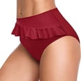 thumbnail image 4 of HOWPAY Women Bikini Bottoms Tummy Control Basic Swim Shorts with Full Coverage High Waisted Solid Color Beach Pool Bathing Suit Bottoms Red S, 4 of 7