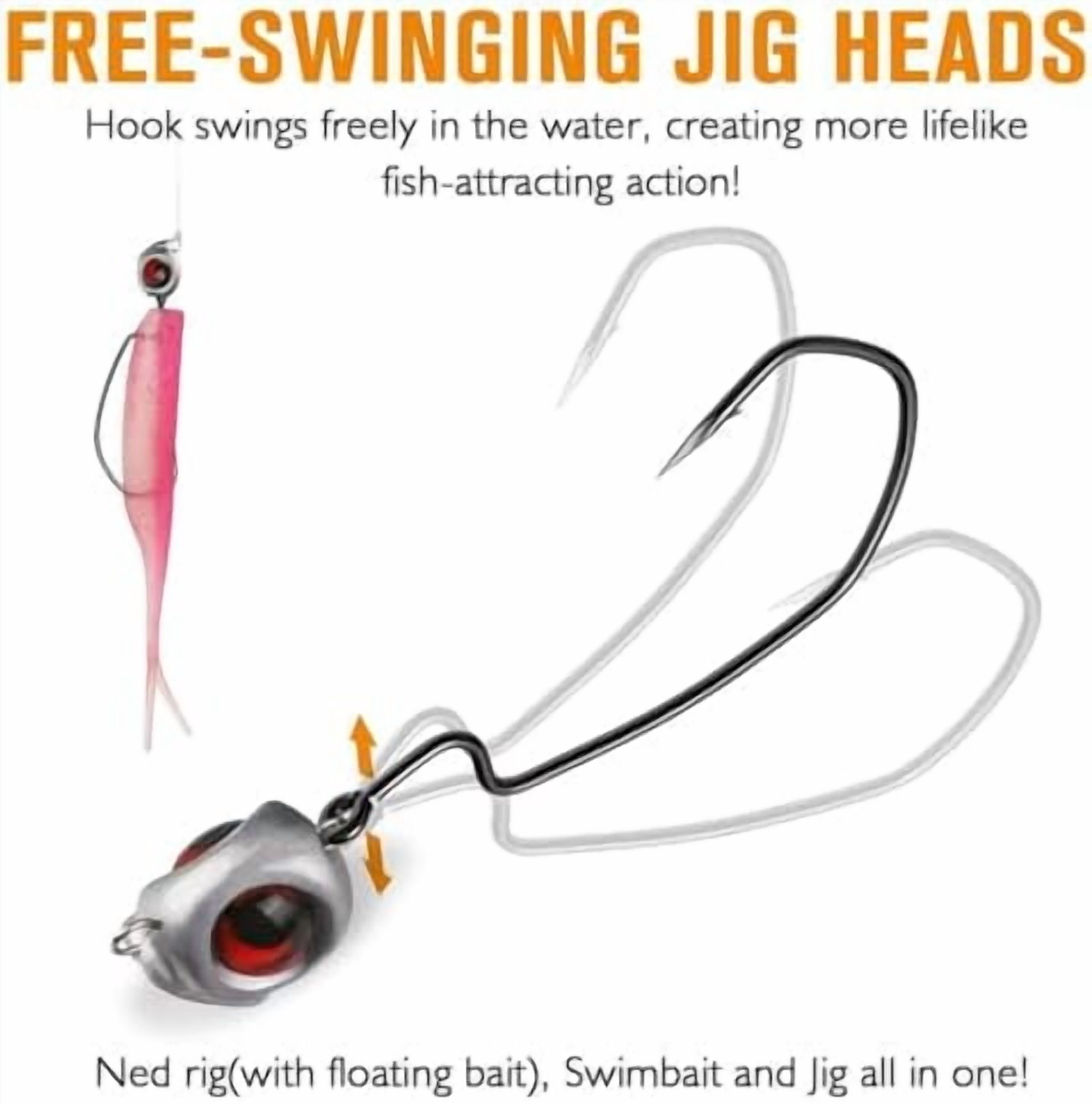 YNGLLC Swimbait Jig Head 12PCS Ned Rig Jig Heads Weedless Jig Heads with 3/0 Texas Rig Hooks for Bass Fishing 1/8 1/5 1/4 3/8oz