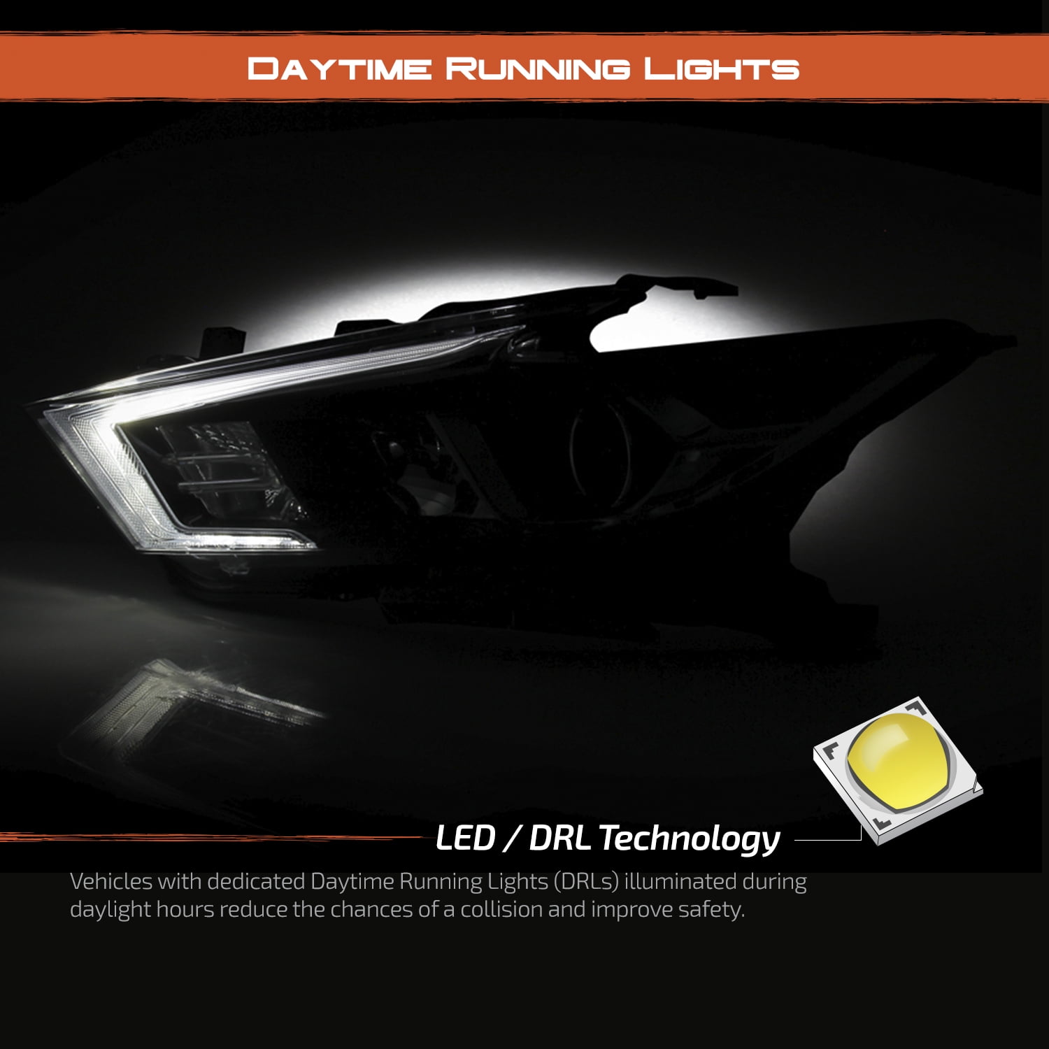 AKKON - Fits 2016-2018 Maxima S | SL | SV [Halogen Type] DRL LED Running Turn Signal Chrome Headlights Pair Driver + Passenger