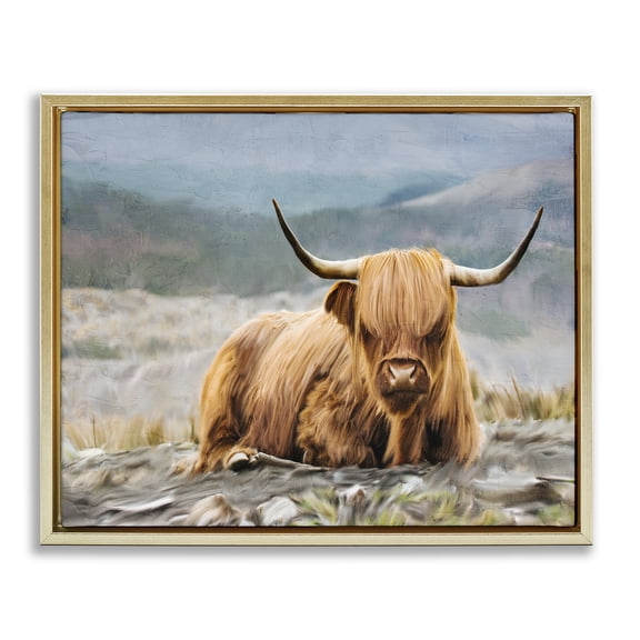 Stupell Industries Farmhouse Cattle Resting in Nature Gold Floating Frame Canvas Art, 31 x 25, by Kim Allen