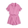 thumbnail image 4 of Women's Summer Linen Set Casual Collar Button Up Shirt And Wide Leg Shorts Two-Piece Set, 4 of 9