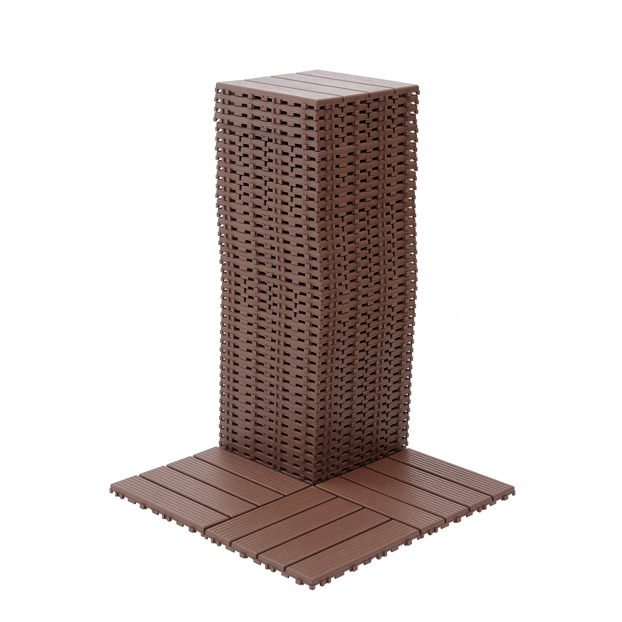 Miniyam 44 Pcs Interlocking Deck Tiles, 12" x 12", Polypropylene, for Outdoor Balcony Garden Brown