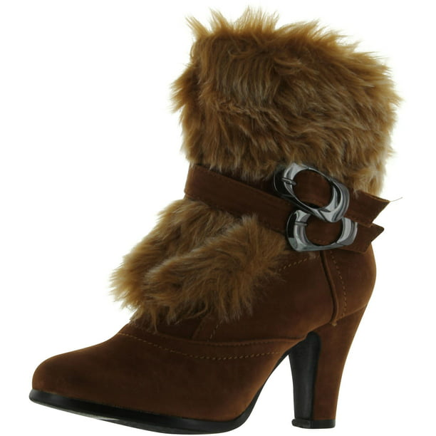 Anna - Anna NB200-08 Women's High Heel Ankle Boots with Fake Fur Trim ...