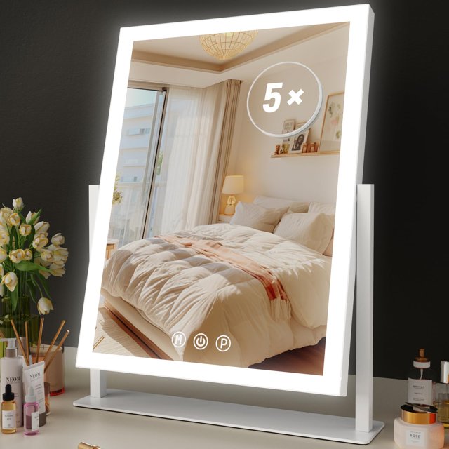Gvnkvn Lighted Makeup Mirror, 17.2"x13.6" Hollywood Vanity Mirror with Lights, Three Color Modes, Smart Touch Control, 360°Rotation,with 5X Magnifying