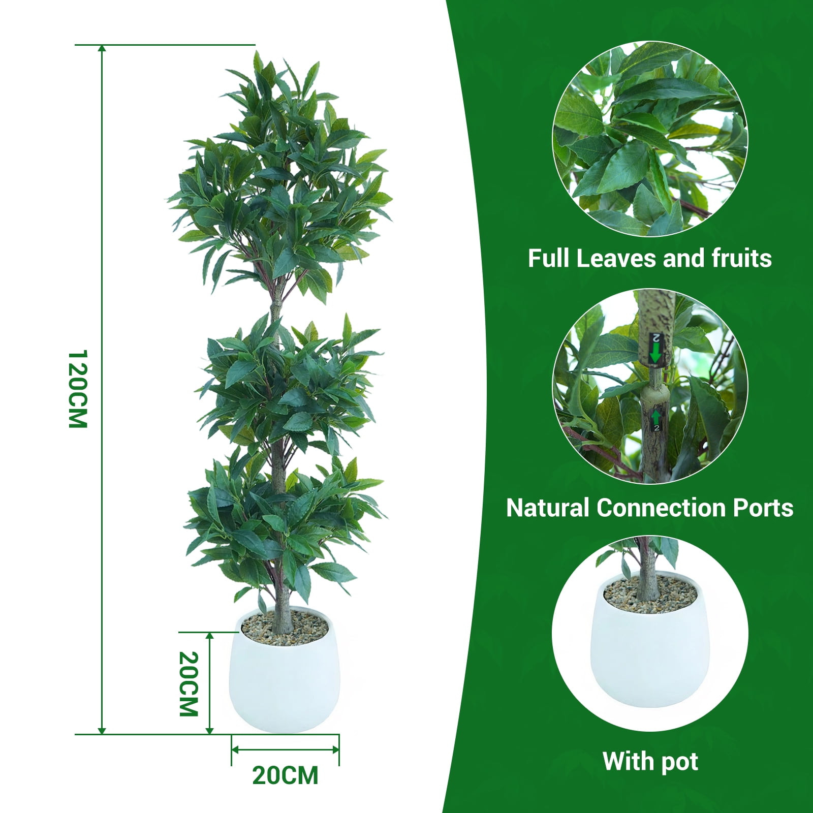 4 Ft Artificial Laurel Tree, Triple Ball Topiary Potted Plant with Realistic Moss & UV Protection, for Indoor and Outdoor Decor in Living Room, Patio, or Entryway