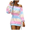 thumbnail image 1 of HBFAGFB Women Dress Off Shoulder Gradient Color Block Long Sleeve Trendy Drawstring Skirt Multicolor Size M, 1 of 4