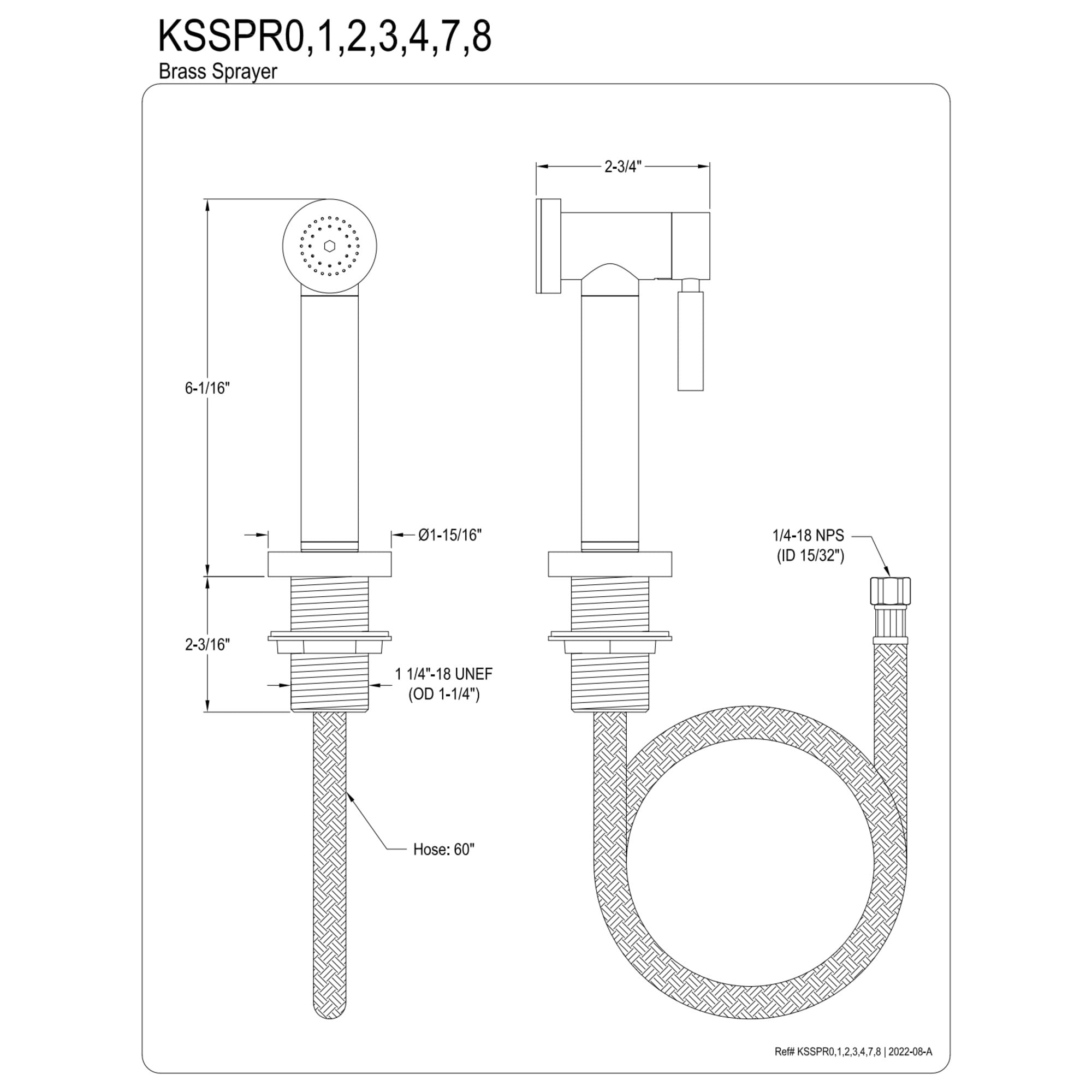 Kingston Brass KSSPR8 Brass Kitchen Faucet Side Sprayer in Brushed Nickel