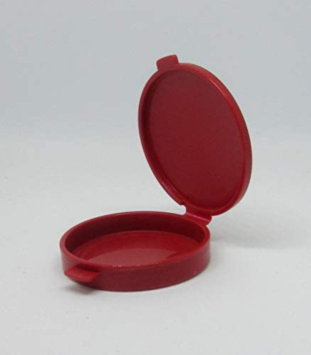 Tupperware Clamshell Round Pill Keeper Container Mints Coins Red New 
