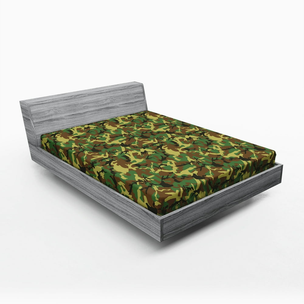 Camo Fitted Sheet Woodland Camouflage Pattern Abstract Concealment