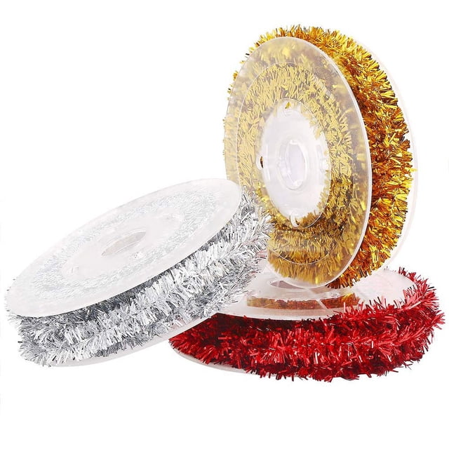 EcoNesxp DIY Tinsel Garland Crafts 4ft for Christmas Tree Decorations 3 Pack 3 Colors Christmas Tinsel Ribbon