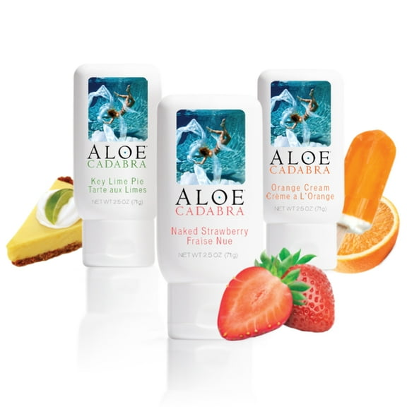 Best Personal Lubricant & Moisturizer, Assorted Natural Water Based Lube for Her, Him, Couples: 1 Each - Strawberry, Orange Cream, Key Lime by Aloe Cadabra