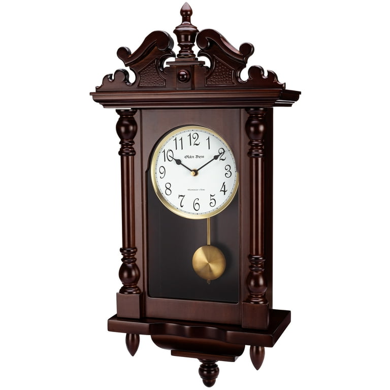 Olden Days Wall Clock with Real Wood, 4 Chime Options, Swinging