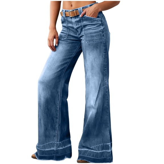Fnooota Women's Wide Leg Jeans, Baggy Mid Rise Stretchy Casual Denim Pants with Pockets Orange Size S-3XL
