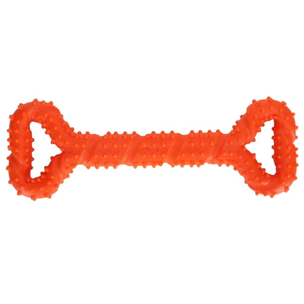 Juguete masticable de TPR para perros con forma de hueso, palo limpiador de dientes, juguete interactivo para molares, color naranja