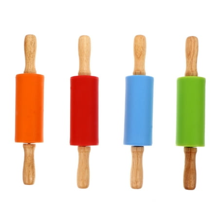 

4pcs Silicone Rolling Pin Wood Handle Baking Rolling Pin Dough Rollers for Home