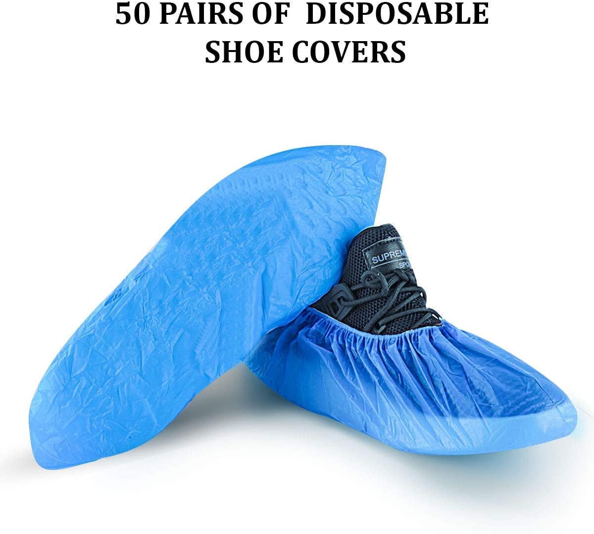 Premium Blue Thicken Plastic Shoe Covers Disposable Anti-slip Overshoes Waterproof Dustproof Boot Shoe Protector Covers for Floor Carpet Protector Open House Visit Cleaning Accessories 