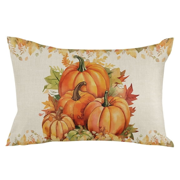 Rustic Orange Pumpkin Harvest Maple Leaf Throw Pillow Cover, Pillowcase Protectors with Zipper, Breathable Decorative Lumbar Pillow Case Cover, Pillow Shams for Couch Sofa 16x24Inch